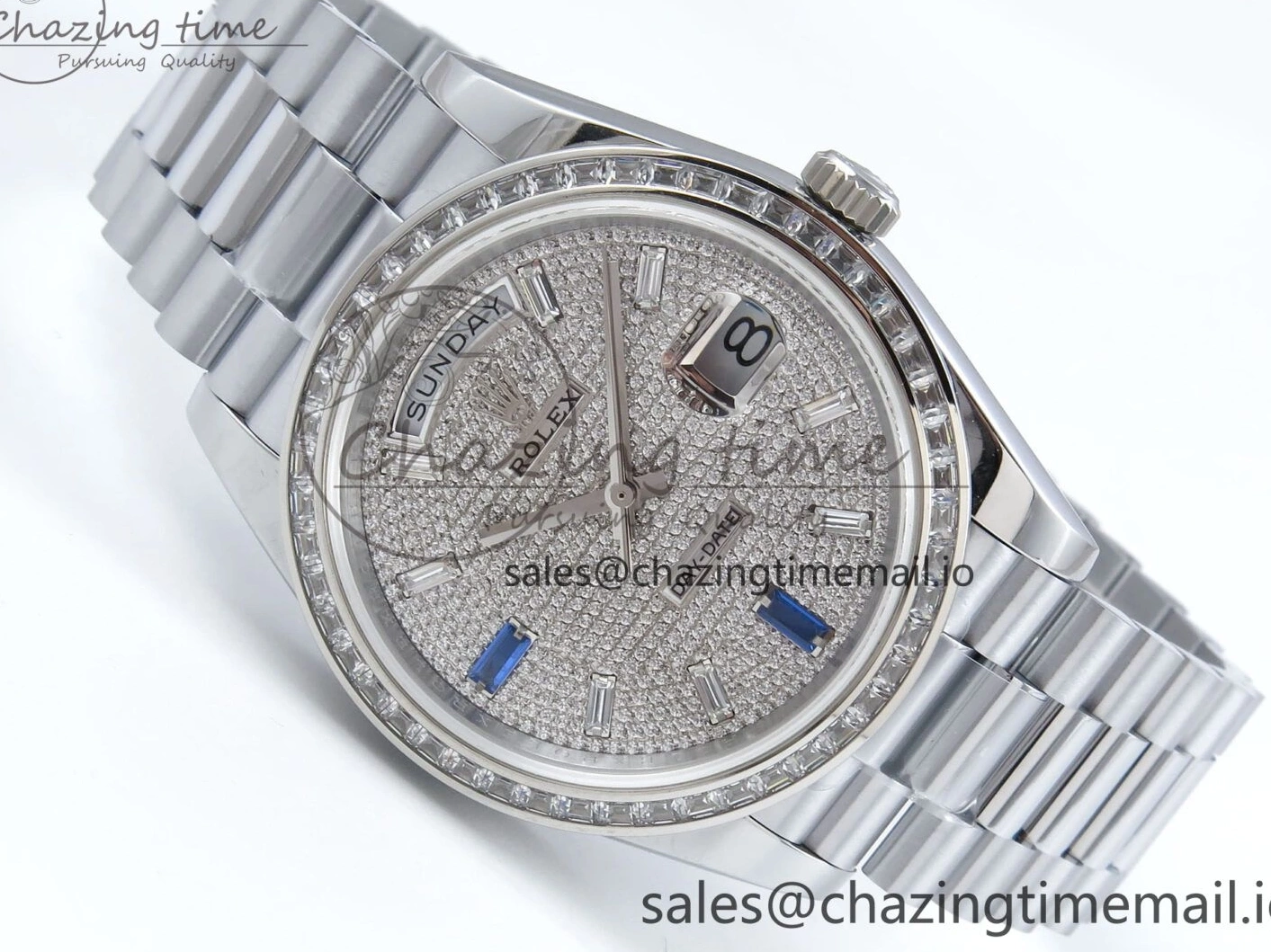 SS DayDate 1:1 Best Bezel QF A2836 40 Diamonds on Weight) Bracelet V5 (Gain Blue President Dial Diamonds Edition 0504